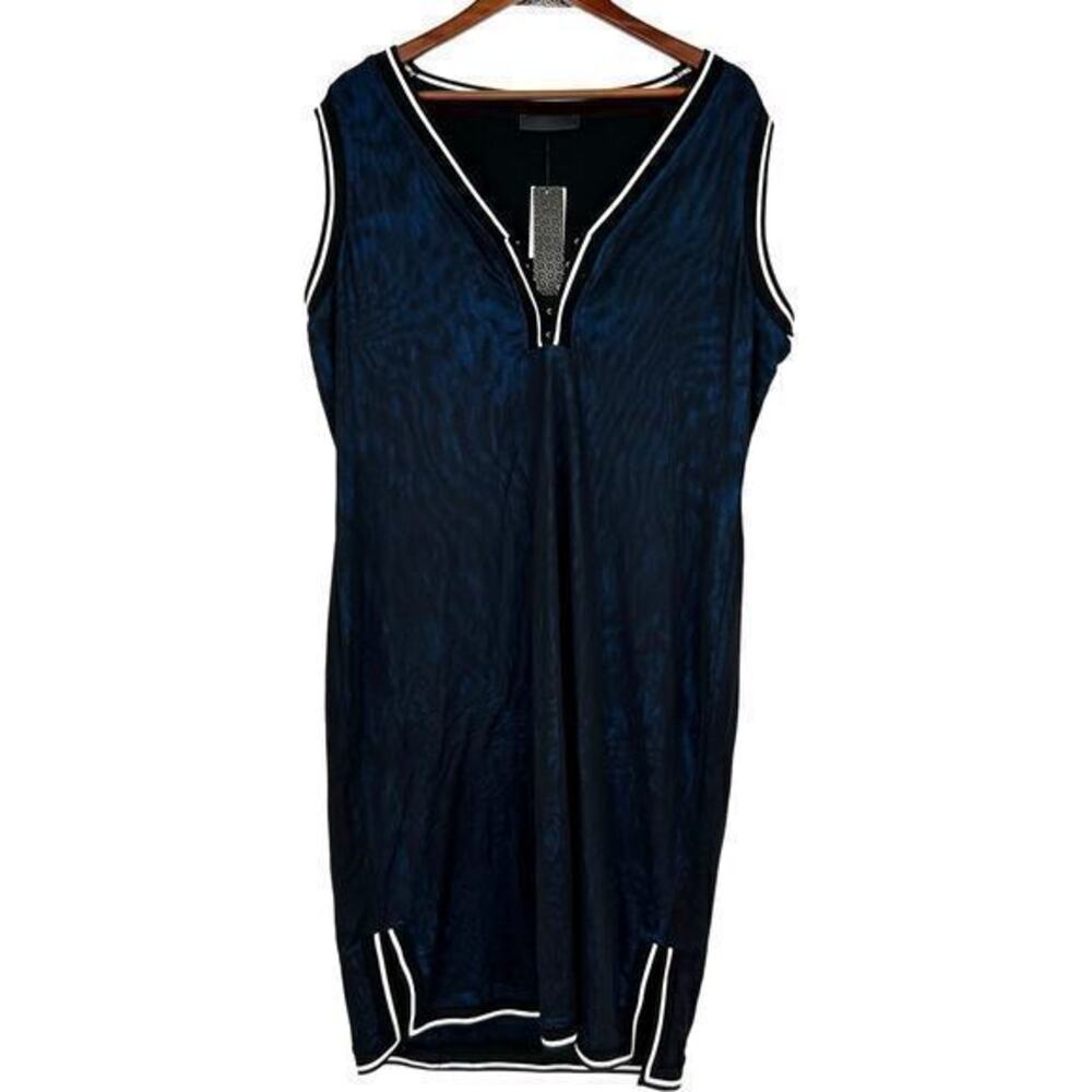 NEW LaLa Anthony plus size black & blue retro pullover midi length stretch 2X